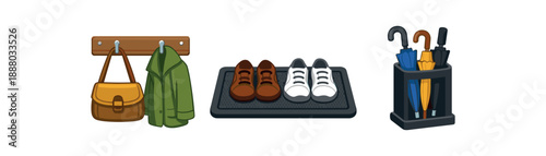 full color flat hooks with bag and coat shoe mat compact umbrella stand