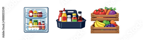 full color flat fridge interior door bins organized condiment caddy produce boxes