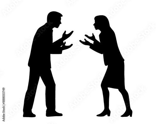 Silhouette of a married couple angry with each other, vector illustration.

