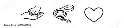 black and white outline dog paw human hand leash heart outline