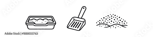 black and white outline litter box scoop sand texture