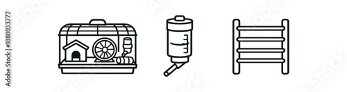 black and white outline hamster cage water bottle climbing bar