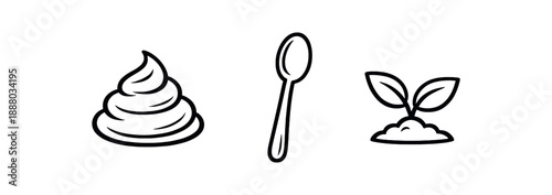 black and white outline fruit puree swirl spoon eco plant