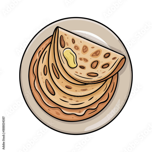 Lucknowi Paratha Vector Illustration of Traditional Indian Flatbread with Butter