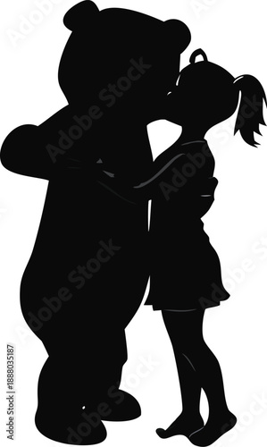 Girl Hugging A Large Plush Polar Bear Silhouette