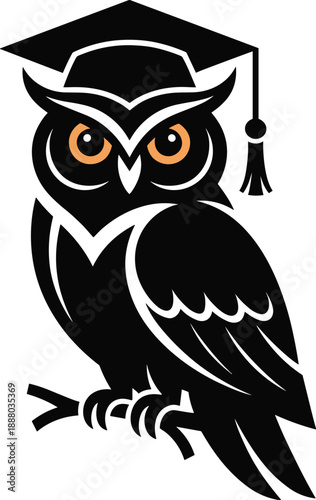 Beautiful black owl with education hate vector on white background.