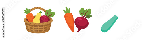 full color flat basket light brown carrot bright orange beet deep red squash soft baby spoon mint with white tip