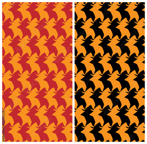 Abstract seamless tessellation pattern in two color variations orange and black, orange and red