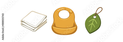 full color flat cotton napkin off white silicone bib muted mustard leaf tag olive green