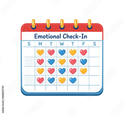 full color flat icon calendar with small heart days dotted regular emotional check routine