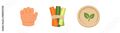 full color flat baby hand peach food sticks carrot and zucchini colors plate sand beige with leaf stamp