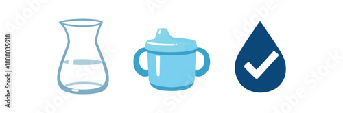 full color flat carafe clear glass baby cup pale blue droplet navy with white check