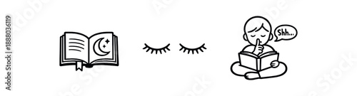 black and white outline bedtime book closed eyes icon quiet reading routine