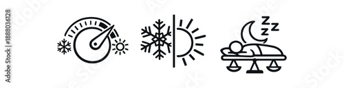 black and white outline temperature regulator dial snowflake and sun balanced sleep