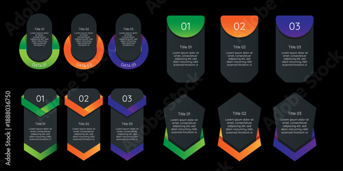 Infographic set of business analytical report, colorful gradient infographic set of multiple step