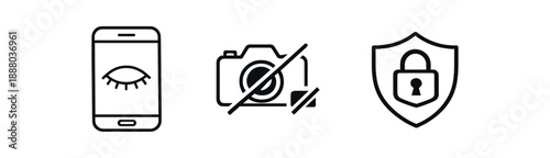 black and white outline smartphone with closed eye icon muted camera symbol privacy mode