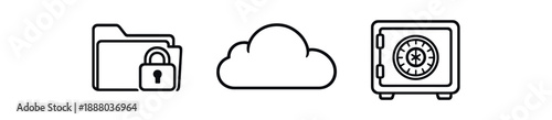 black and white outline data folder with lock cloud outline secure storage