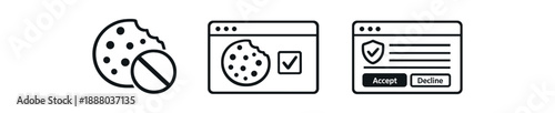 black and white outline cookie icon with cross browser consent