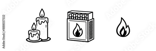 black and white outline emergency candles matchbox small flame