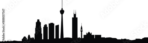Modern city skyline silhouette with diverse architecture buildings, urban tower landmarks and metropolitan cityscape illustration concept for travel tourism, business design and skyline art