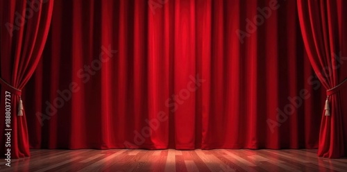 Luxurious red velvet theater curtains, stage backdrop, stage, drama, play