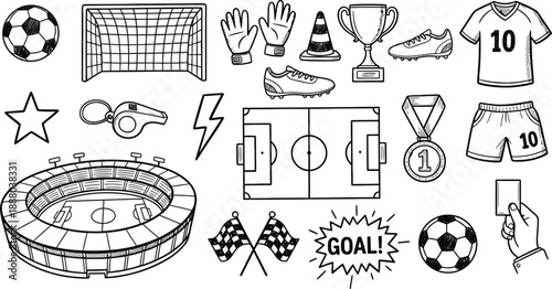 Hand drawn soccer elements collection for sports design projects