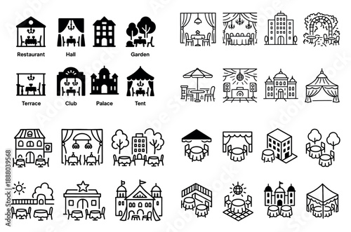 Variety of dining venue icons collection