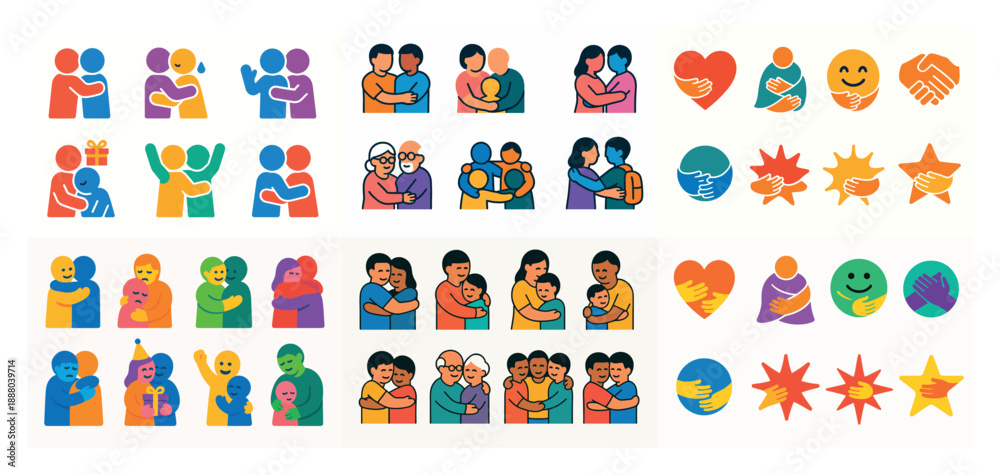 Obraz premium Diverse people and icons embracing unity