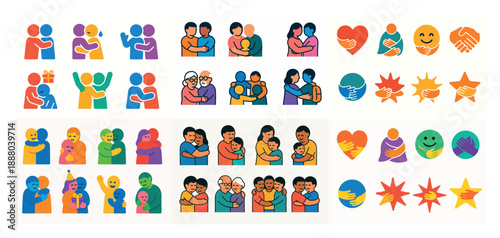 Diverse people and icons embracing unity