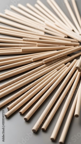 Arrangement of Cylindrical Wooden Dowels on a Solid Background