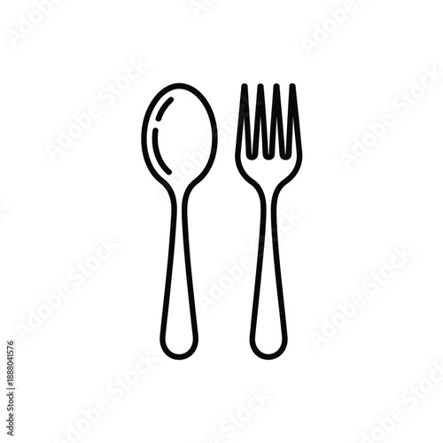 Black and white line of a spoon and fork cutlery eating utensils line black and white