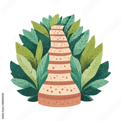 Natural stone garden pathway surrounded by large green leaves and dense forest foliage for Plant