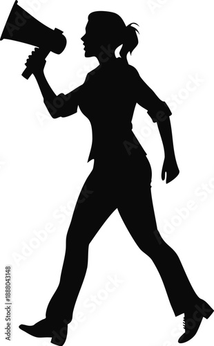 Woman Marching In A Protest With A Megaphone Silhouette