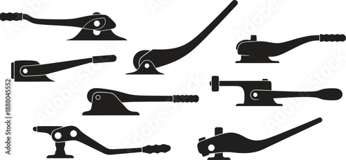 Collection of various black silhouettes of guitar amplifiers and music equipment