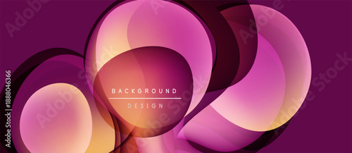 Abstract design features overlapping circles, gradients. Purple, orange hues create modern visual effect. Text reads background design.