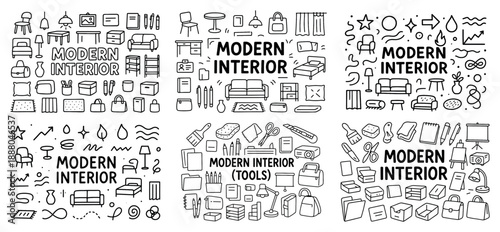 Modern interior design icons collection