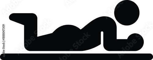 Person lying prone on a surface simple black silhouette