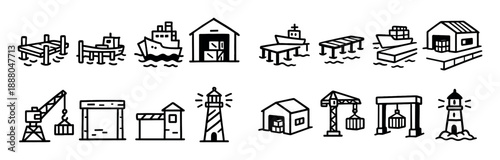 Shipping Elements Doodle Icons