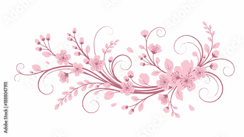 Pink Cherry Blossom Swirls and Petals - Spring Floral Decoration
