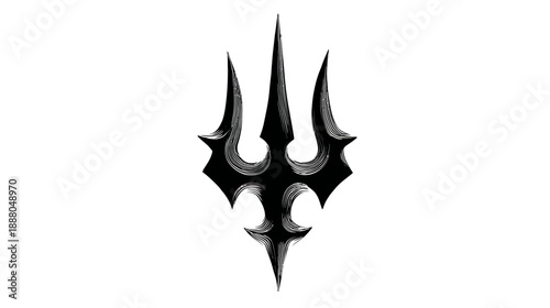 Stylized Dark Trident Symbol Isolated on White Background - Mysterious and Powerful Graphic Element