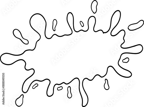 Water Frame Splash Doodle Border. Liquid blob, puddle shape. 