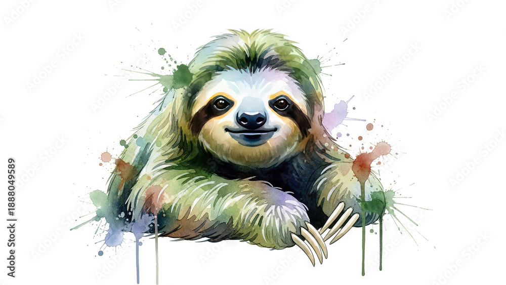 Obraz premium Whimsical Sloth with Watercolor Splashes