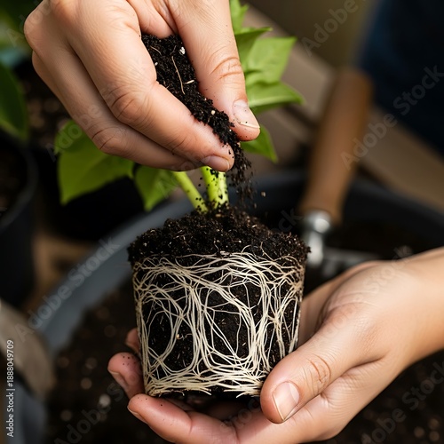 Planting New Seedling Showing Root System with Soil Enrichment Process
