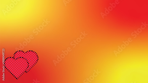 Red heart illustration on red and yellow backgrounds representing love and romance