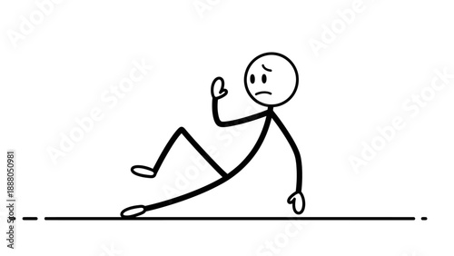 Stick figure slipping and falling on the ground with a worried expression.