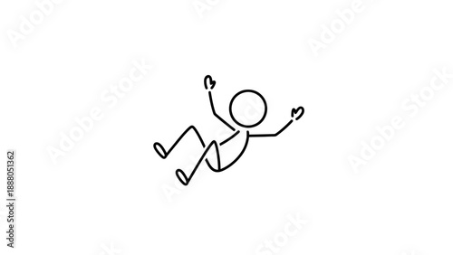 Simple stick figure illustration of a person falling or jumping.