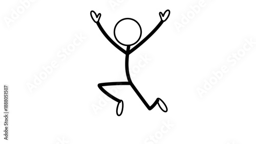 Simple stick figure jumping with arms raised in joy and love.