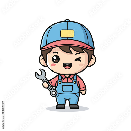 Happy Mechanic Holding Wrench