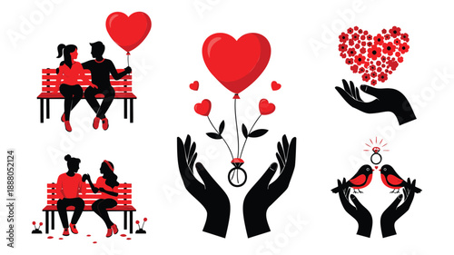 Silhouette couple love romance hearts valentine relationship vector illustration