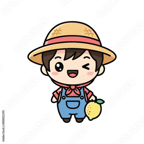 Cute Farmer Boy Holding a Pumpkin